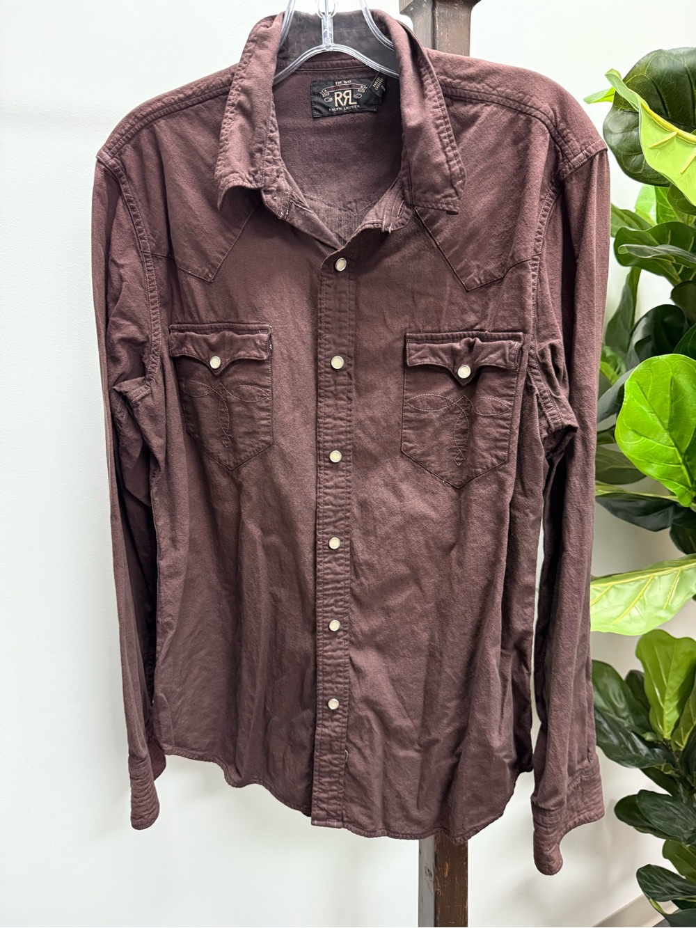 Ralph Lauren Men's Brown Long-Sleeve Western Button-Up Shirt